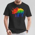 Lgbt 力強い虹色のサイ Rainbow Rhinoceros Graphic Tシャツ 面白い贈り物