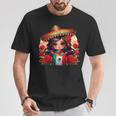 Long Haired Curvy Mexican Chibi Zarape Roses Mexican Pride Tシャツ 面白い贈り物