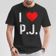 I Love Pj PJ ハート アンティーク調 長袖tシャツ Tシャツ 面白い贈り物