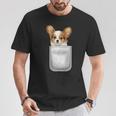 Papillon パピヨン 子犬 ポケットの中の犬 Tシャツ 面白い贈り物