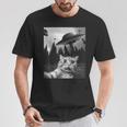 Ufo付き面白い猫セルフィー Tシャツ 面白い贈り物