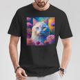 「お花畑のルディ猫」 油絵風ファンタジーアート 綺麗 かわいい オッドアイ リアル Tシャツ 面白い贈り物