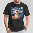 かわいい 柴犬 犬 星月夜 ヴィンセント・ヴァン・ゴッホ 絵画 Tシャツ 面白い贈り物