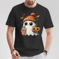 かわいいおばけを飲むかぼちゃスパイス ゴーストハロウィンコスチューム Tシャツ 面白い贈り物