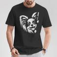 かわいい覗くパピヨン犬のグラフィック デザイン Tシャツ 面白い贈り物