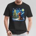 エアデール・テリア 星降る夜 クリスマス ゴッホ 犬の休日 Tシャツ 面白い贈り物