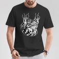 カエル ウシガエル ヒキガエル 炎 ブラックワーク Tシャツ 面白い贈り物