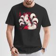キツネ キツネ 赤いクモユリ 花 日本の九尾キツネ Tシャツ 面白い贈り物