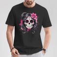 スタイリッシュなマゼンタ サクラ ムエルテ スカルデザイン Dia De Los Muertos Tシャツ 面白い贈り物
