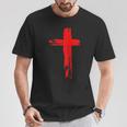 タトゥーレッドクロスオーダー I Christian I Brushtroke I Cross Tシャツ 面白い贈り物