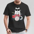 ネコとドラム 猫とサングラス ネコ好き 猫飼い 愛猫家 ドラム ドラムセット バンド ジャズ音楽 ねこ ネコ 猫 Tシャツ 面白い贈り物