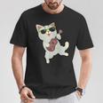 ハワイアンウケ猫遊びウクレレバッジポケット Tシャツ 面白い贈り物