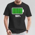バッテリー100シャツ バッテリーハートフル充電バッテリーフル。 Tシャツ 面白い贈り物