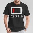 バッテリー残量1 バッテリー切れtシャツ バッテリー残量が少ない Tシャツ 面白い贈り物