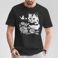 バラと蝶の猫、花柄 Tシャツ 面白い贈り物
