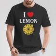 フルーツ レモン 面白いユーモア かわいい シンプル 小さなレモン I Love Lemon Tシャツ 面白い贈り物