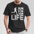 マラソンランナー Run For Your Life ランニング Tシャツ 面白い贈り物