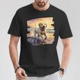 ラブラドールオンザビーチ、ラボ、犬、ラブラドール子犬 Tシャツ 面白い贈り物