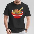 ラーメンを食べる三匹のかわいいカエルのお揃い アニメ恋人 食通 Tシャツ 面白い贈り物