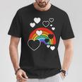 レインボーカラー ホワイト ハート ハート 雨 虹 旗 Tシャツ 面白い贈り物