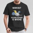 ワークアウト Because Murder Is Wrong 面白いオウム オカメインコ 鳥 Tシャツ 面白い贈り物