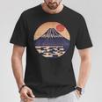 ヴィンテージ 和 富士山 山の上の日本の舞う太陽 Tシャツ 面白い贈り物