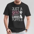 子犬 女の子 犬好き キュート ピンク 足跡プリント デザイン Tシャツ 面白い贈り物