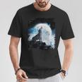 宇宙空間 オオカミ 月に遠吠えするオオカミ Tシャツ 面白い贈り物