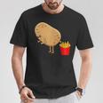 愉快なフライドポテト食べ物デザイン 男女兼用 Tシャツ 面白い贈り物