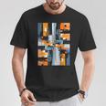 抽象幾何アート オレンジ青 モダン Abstract Geometric Composition Tシャツ 面白い贈り物