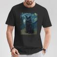 星月夜 ヴィンセント・ヴァン・ゴッホ 黒猫 レトロ絵画 猫 長袖tシャツ Tシャツ 面白い贈り物
