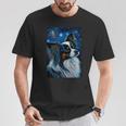 星月夜のパピヨン 絵画 犬 お母さん お父さん Tシャツ 面白い贈り物