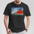 晴天の赤富士山 日本風景アートプリント Tシャツ 面白い贈り物
