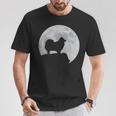 月と犬のシルエット ポンポメラニアン Tシャツ 面白い贈り物