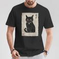 猫 鬼 ハロウィン 日本 ミニマリスト 墨絵 浮世絵風 Tシャツ 面白い贈り物