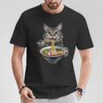 猫がラーメンを食べる リアル Tシャツ 面白い贈り物
