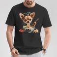 空手犬のチワワがラーメンを食べる、日本、面白いラーメン Tシャツ 面白い贈り物