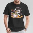 箸でラーメンを食べるかわいいペンギン Tシャツ 面白い贈り物