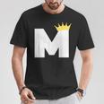 英文字 M 大文字 アルファベット モノグラム イニシャル キング クイーン クラウン Tシャツ 面白い贈り物
