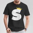 英文字 大文字 アルファベット モノグラム イニシャル キング クイーン クラウン Tシャツ 面白い贈り物