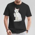 面白い猫 中指 オッドアイドキャット キティ Tシャツ 面白い贈り物