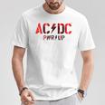 AcDcロックミュージックバンドpwrupフォトロゴ。 Tシャツ 面白い贈り物