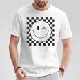 Camisa De Caraonriente A Cuadros Con Ojos Guiños Cara Feliz De Los Años 90 Camiseta unisex Regalos divertidos