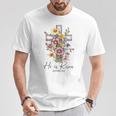 He Is Risen 花柄 十字架 春の花 イースター クリスチャ Tシャツ 面白い贈り物