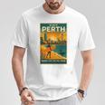 Perth Australia – ビンテージ旅行ポスタースタイル 長袖tシャツ Tシャツ 面白い贈り物