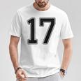 【バックプリント・背中側】17 数字 背番号 ユニフォーム ナンバー【ブラック／黒の文字】スポーツ 野球 サッカー 部活 Tシャツ 面白い贈り物
