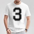 【バックプリント・背中側】3 数字 背番号 ユニフォーム ナンバー【ブラック／黒の文字】スポーツ 野球 サッカー 部活 Tシャツ 面白い贈り物