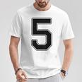 【バックプリント・背中側】5 数字 背番号 ユニフォーム ナンバー【ブラック／黒の文字】スポーツ 野球 サッカー 部活 Tシャツ 面白い贈り物