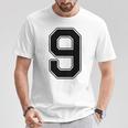 【バックプリント・背中側】9 数字 背番号 ユニフォーム ナンバー【ブラック／黒 の文字】スポーツ 練習着 部活 Tシャツ 面白い贈り物