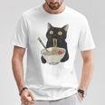 おもしろ猫 食べる 麺 ラーメン 日本猫 食べる 麺 Tシャツ 面白い贈り物